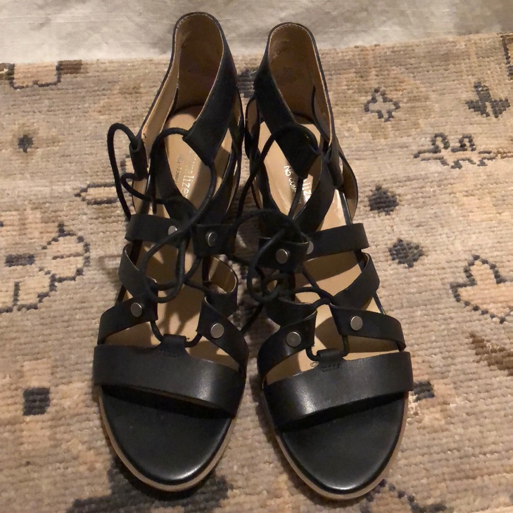 Faux leather lace up heels